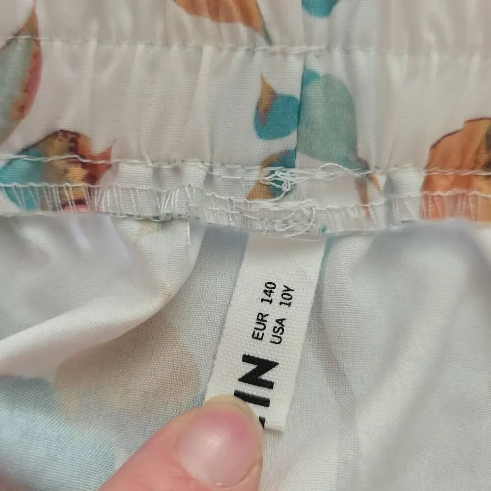 Shein Girl's Size 10 White Pink Green Rose Print Ruffle Skirt